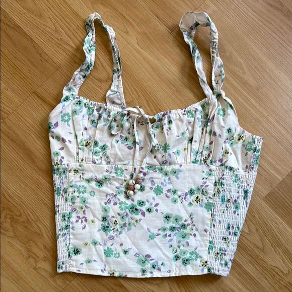 Heartloom Revolve White Floral Flutter Sleeve Tank Top Size Medium Cotton - Picture 1 of 1